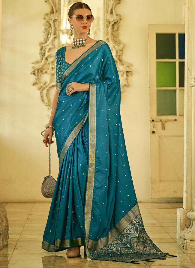 Sattin Silk Sky Blue Traditional Wear Weaving Saree